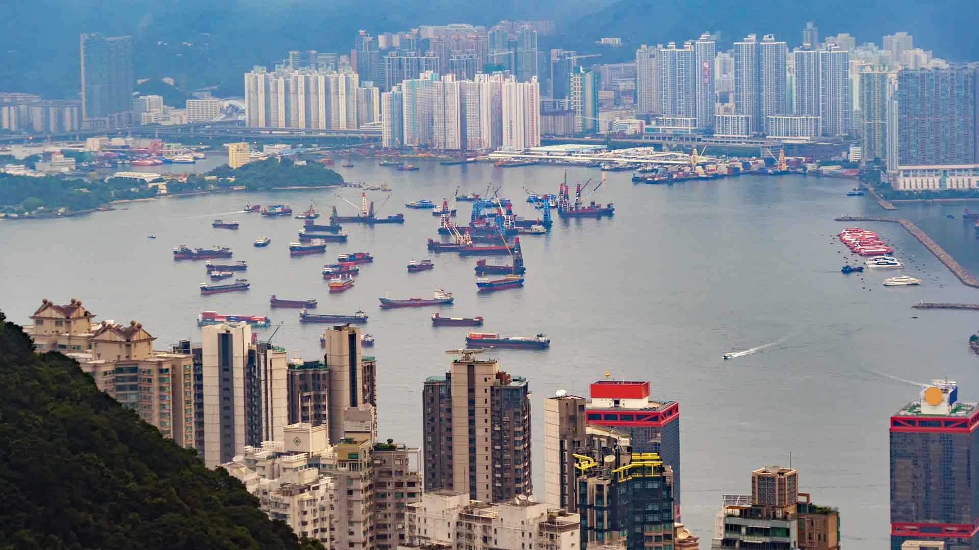 Photo of cargo ships in Hong Kong port